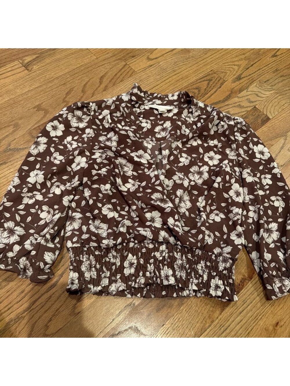 MONTEAU LOS ANGELES WOMENS BROWN FLORAL BLOUSE LARGE